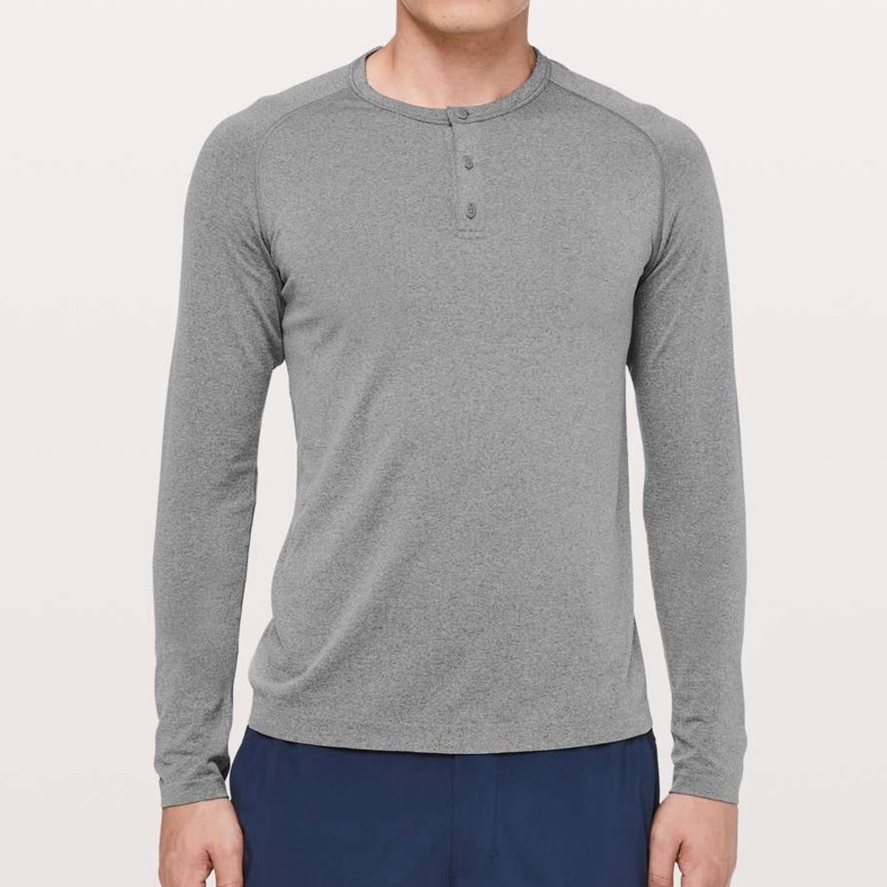 Lululemon 5 Year Basic Long Sleeve Henley Heather Gray Athleisure Shirt - Picture 1 of 10